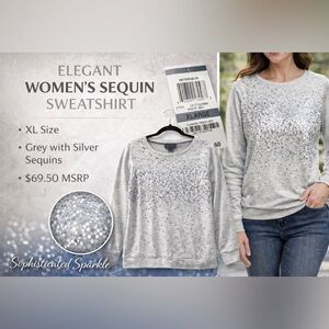 INC International Concepts Sequin Long Sleeve Top XL Grey